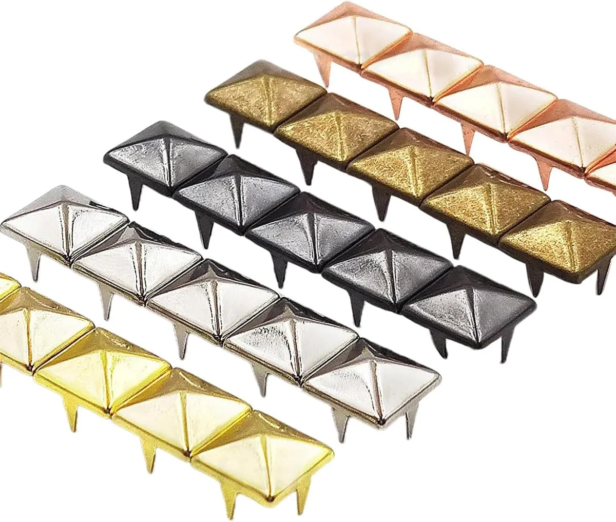 100Pcs 0.23in Square Mix Metal Spike Rivets, Punk Rock Leather Craft Studs for Clothes Shoes Bags Belt