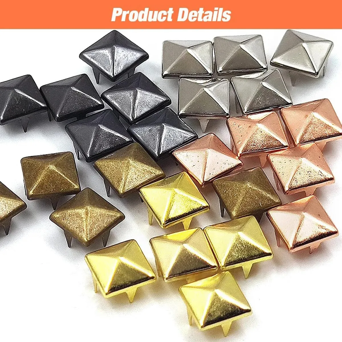 100Pcs 0.23in Square Mix Metal Spike Rivets, Punk Rock Leather Craft Studs for Clothes Shoes Bags Belt