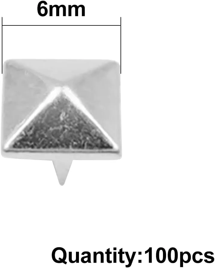 100Pcs 0.23in Square Mix Metal Spike Rivets, Punk Rock Leather Craft Studs for Clothes Shoes Bags Belt