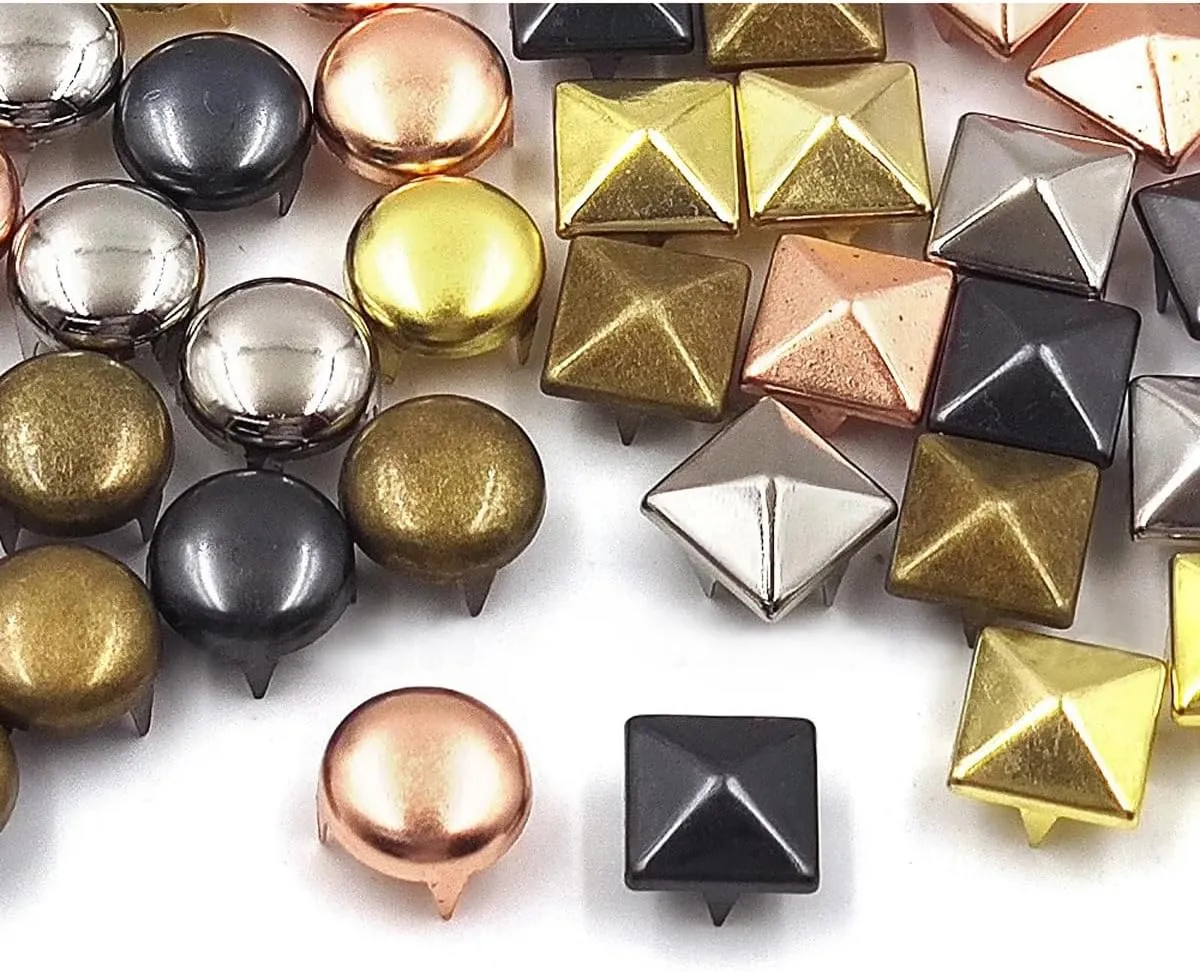 100Pcs 0.23in Square Mix Metal Spike Rivets, Punk Rock Leather Craft Studs for Clothes Shoes Bags Belt