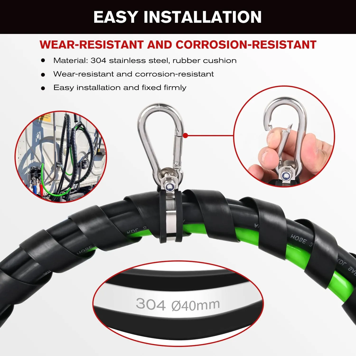 15FT 3-in-1 ABS Electrical Cord & Rubber Air Line Hose Kit with Gladhand&Handles