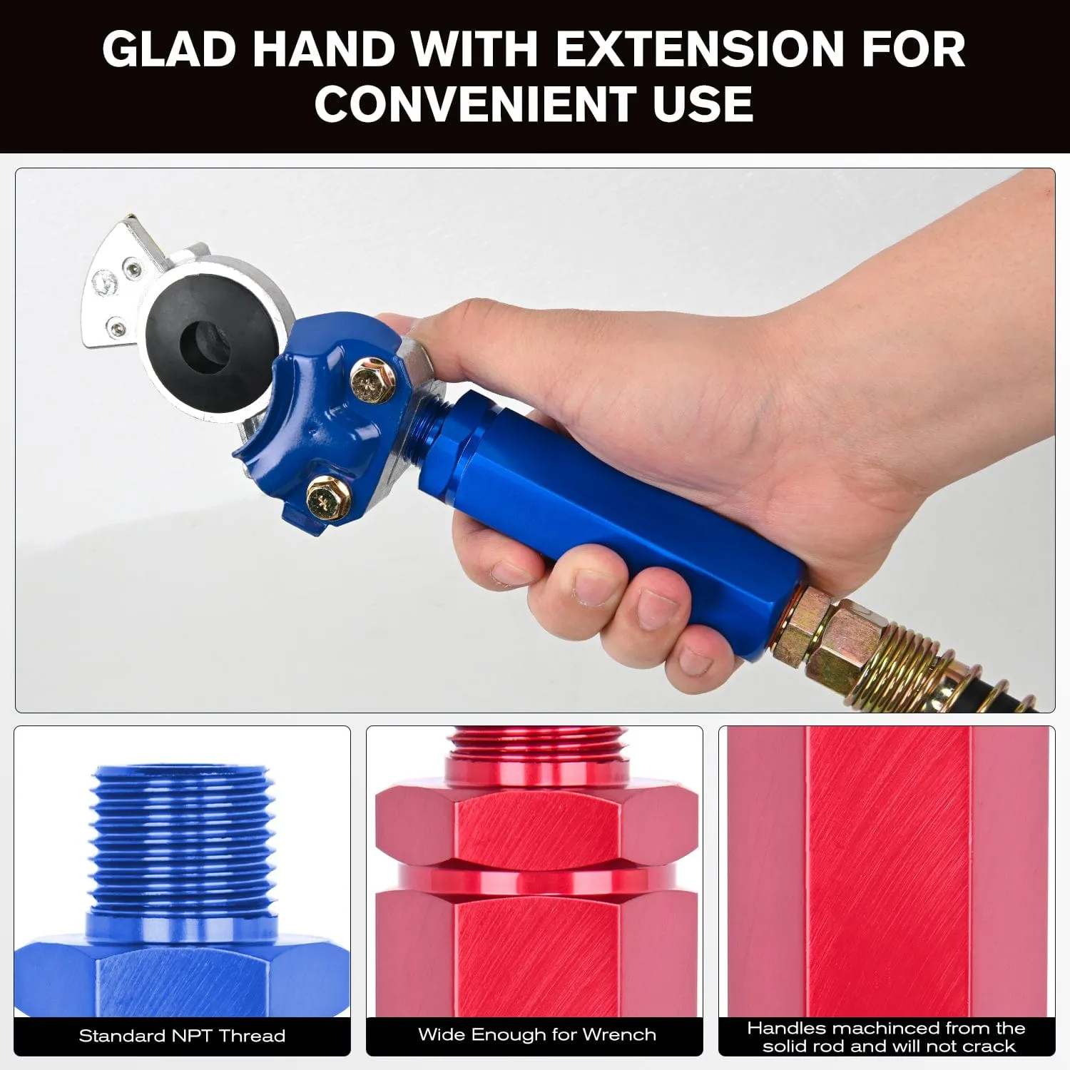 15FT 3-in-1 ABS Electrical Cord & Rubber Air Line Hose Kit with Gladhand&Handles