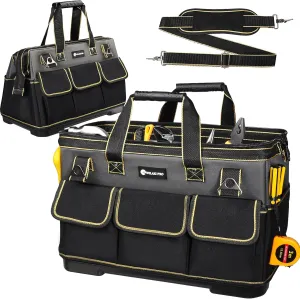 20 in Tool Bag For Men with Waterproof Molded Base, High Capacity Wide Mouth Tote, Construction Worker Electricians Tool Bags, Large Tool Bag Organizer for Men Women (Grey)