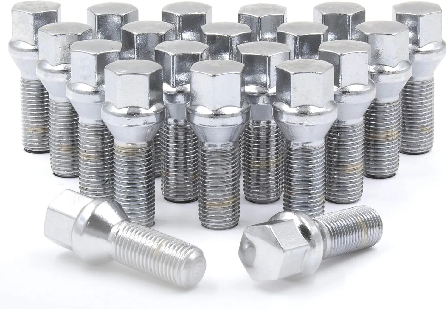 20 PC Chrome M14 X 1.25 Conical Lug Bolts with17mm Hex (24MM Long)
