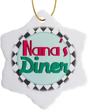 3dRose orn_151663_1 Nanas Diner Sign on Black-Retro Hot Pink Turquoise Teal Blue 1950S Grandmas Kitchen-Snowflake Ornament, 3-Inch, Porcelain