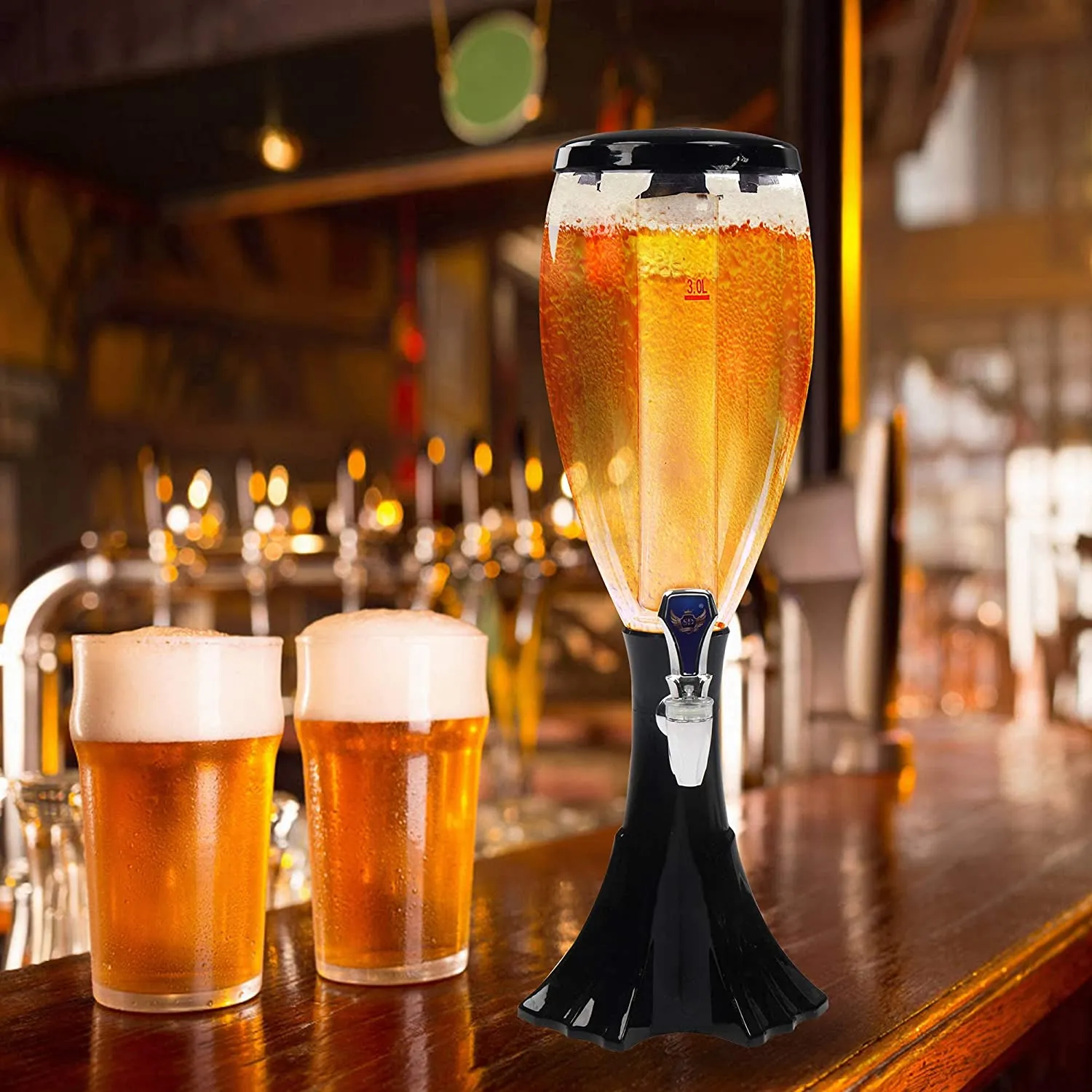 3L Draft Beer Tap Drink Beverage Dispenser Plastic w/ LED Lights & Ice Tube Keep Cold for Birthday Party Bar