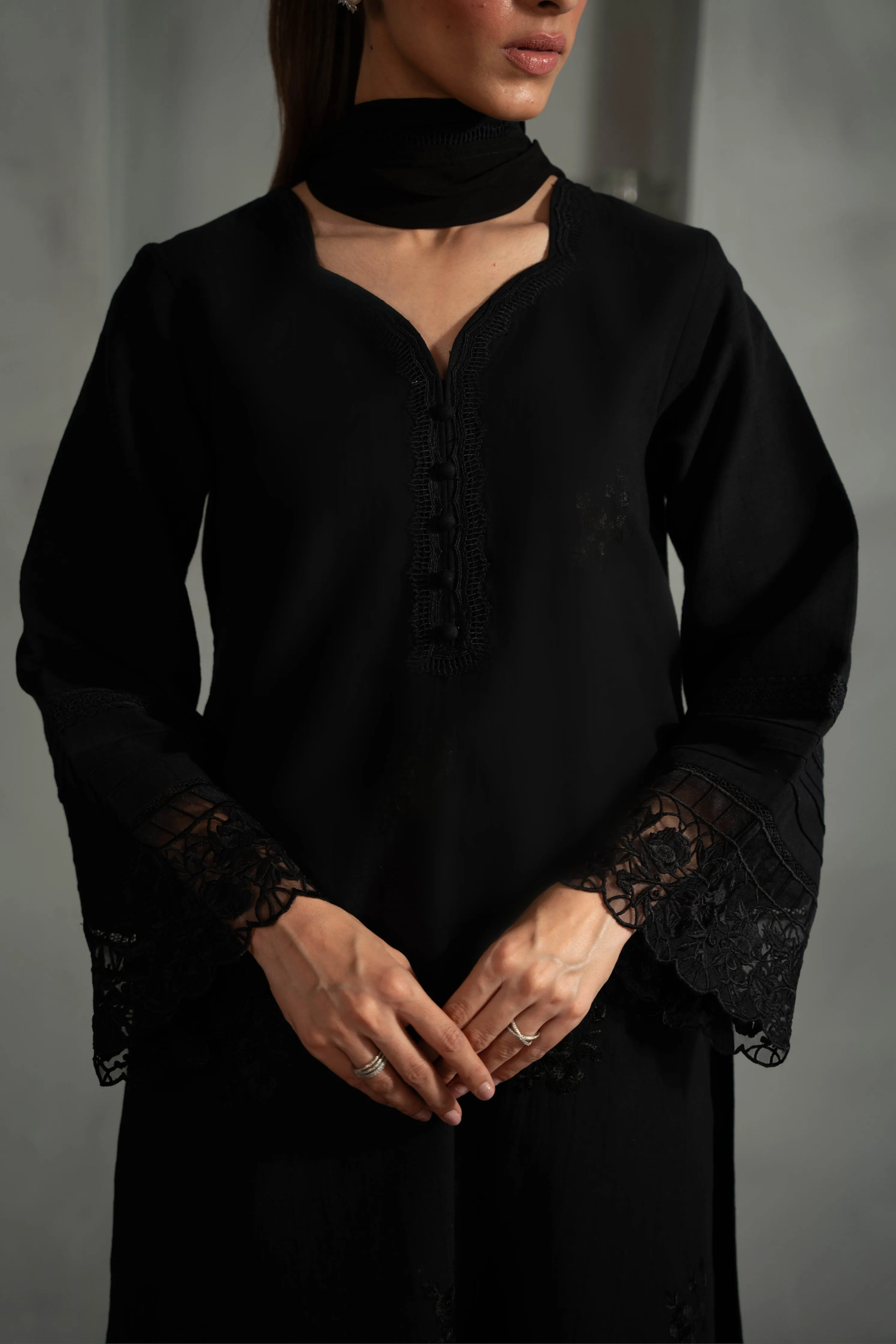 All Black Embroidered 3Pcs (Npa3-24422)