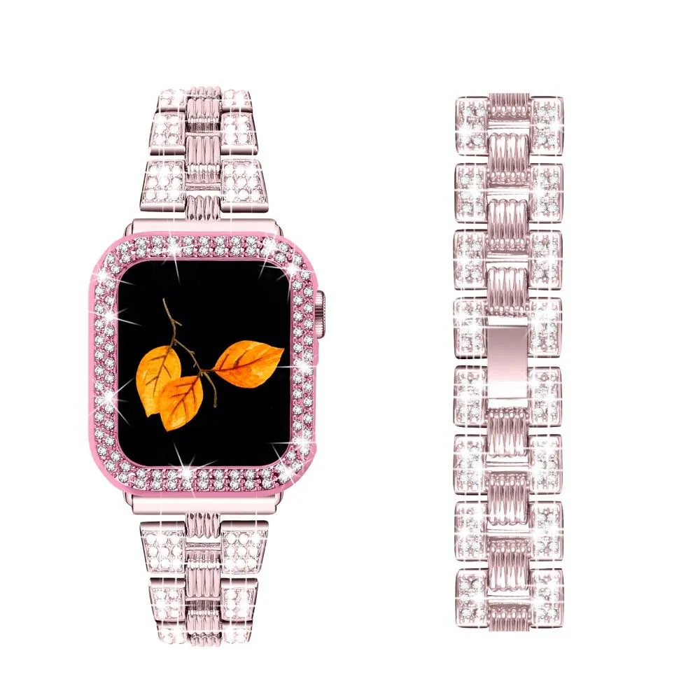 Apple Watch (45mm) rhinestone stainless steel watch strap   cover - Rose Pink / Rose Pink