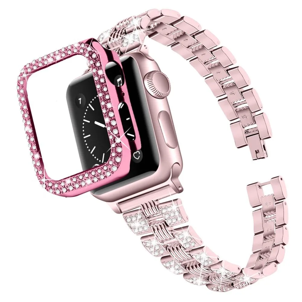 Apple Watch (45mm) rhinestone stainless steel watch strap   cover - Rose Pink / Rose Pink