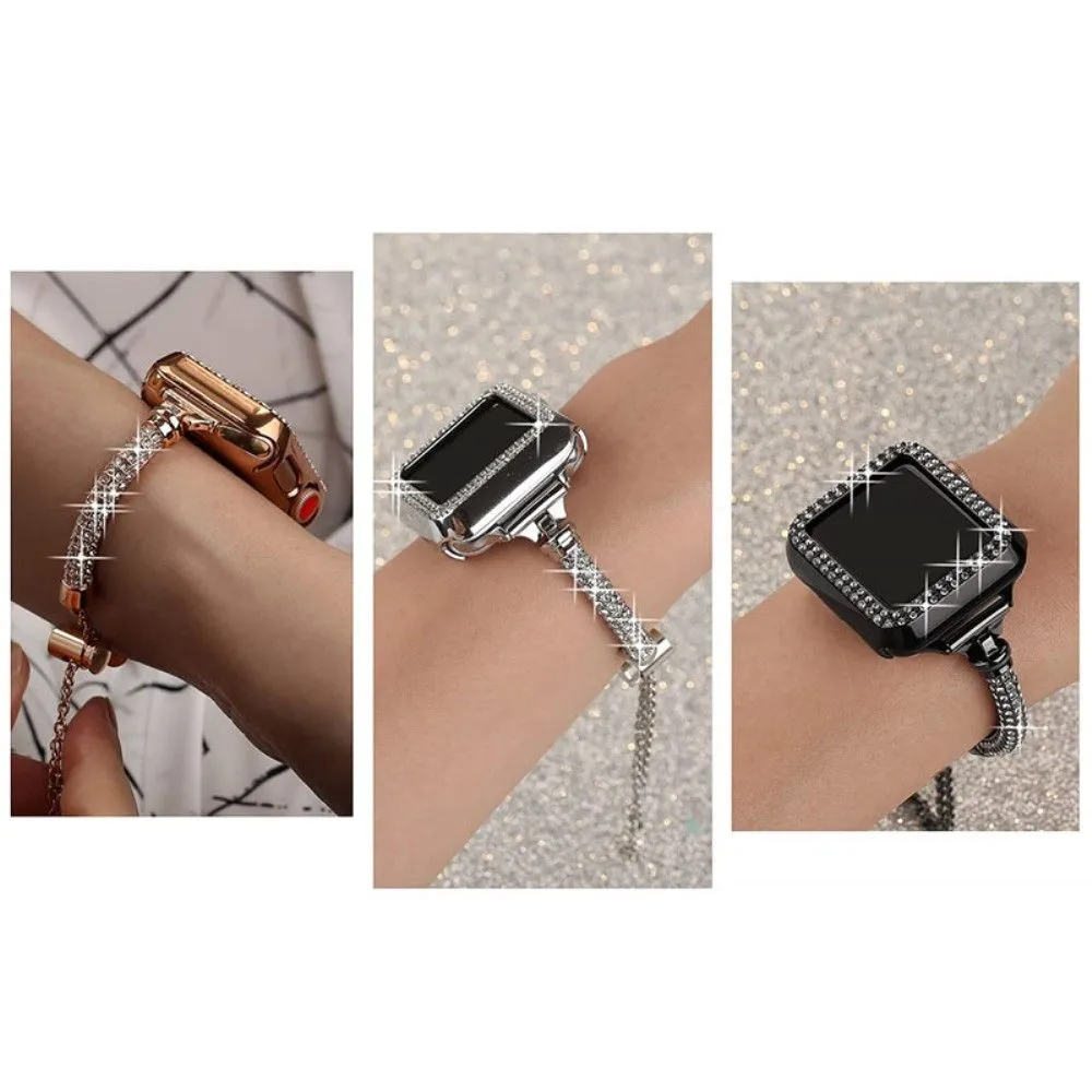 Apple Watch (45mm) shiny rhinestone décor watch strap   cover - Silver