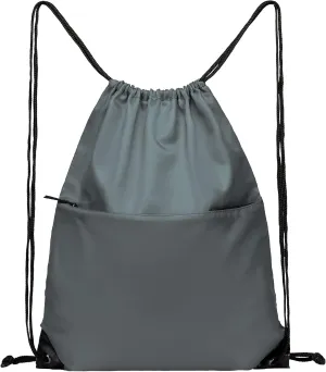 BuyAgain Drawstring Backpack Sports Water Resistant String Bag Sport Gym Sackpack for Women Men Large with Zipper, Grey