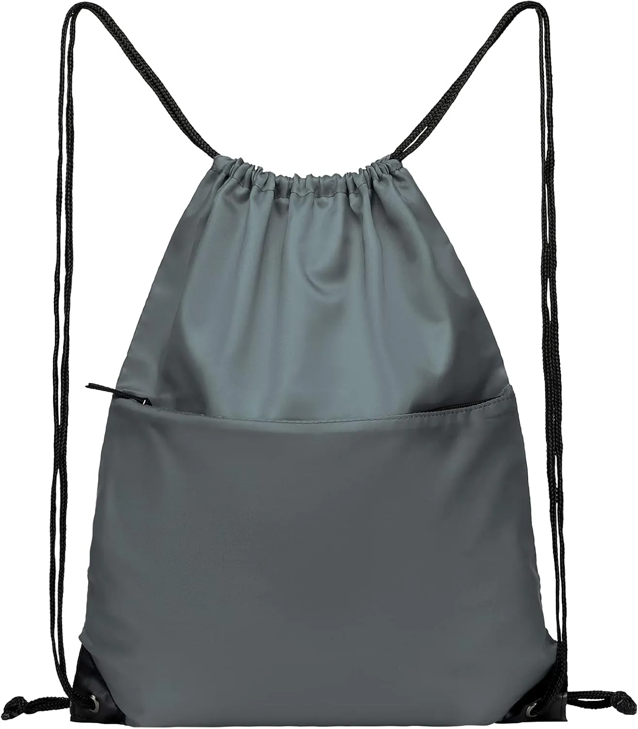 BuyAgain Drawstring Backpack Sports Water Resistant String Bag Sport Gym Sackpack for Women Men Large with Zipper, Grey