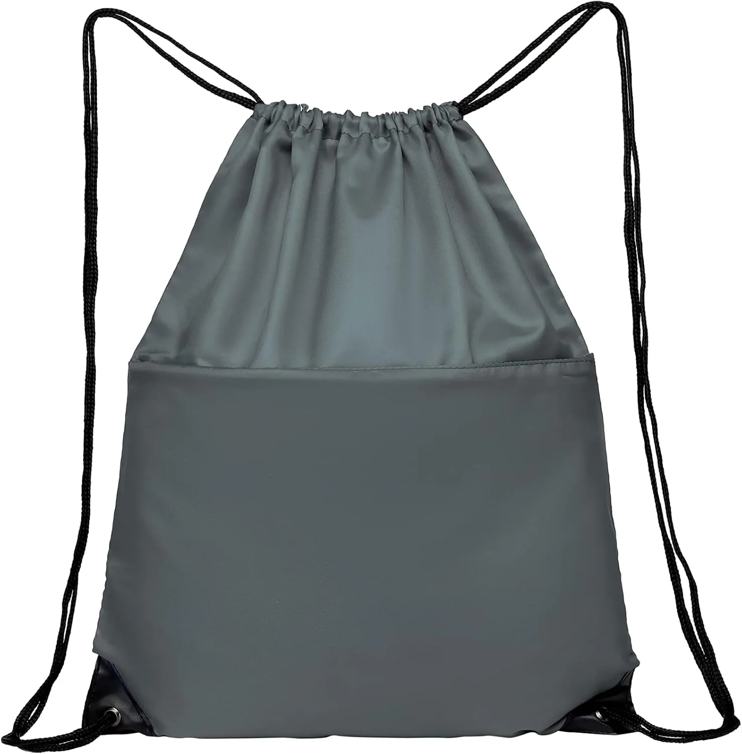 BuyAgain Drawstring Backpack Sports Water Resistant String Bag Sport Gym Sackpack for Women Men Large with Zipper, Grey