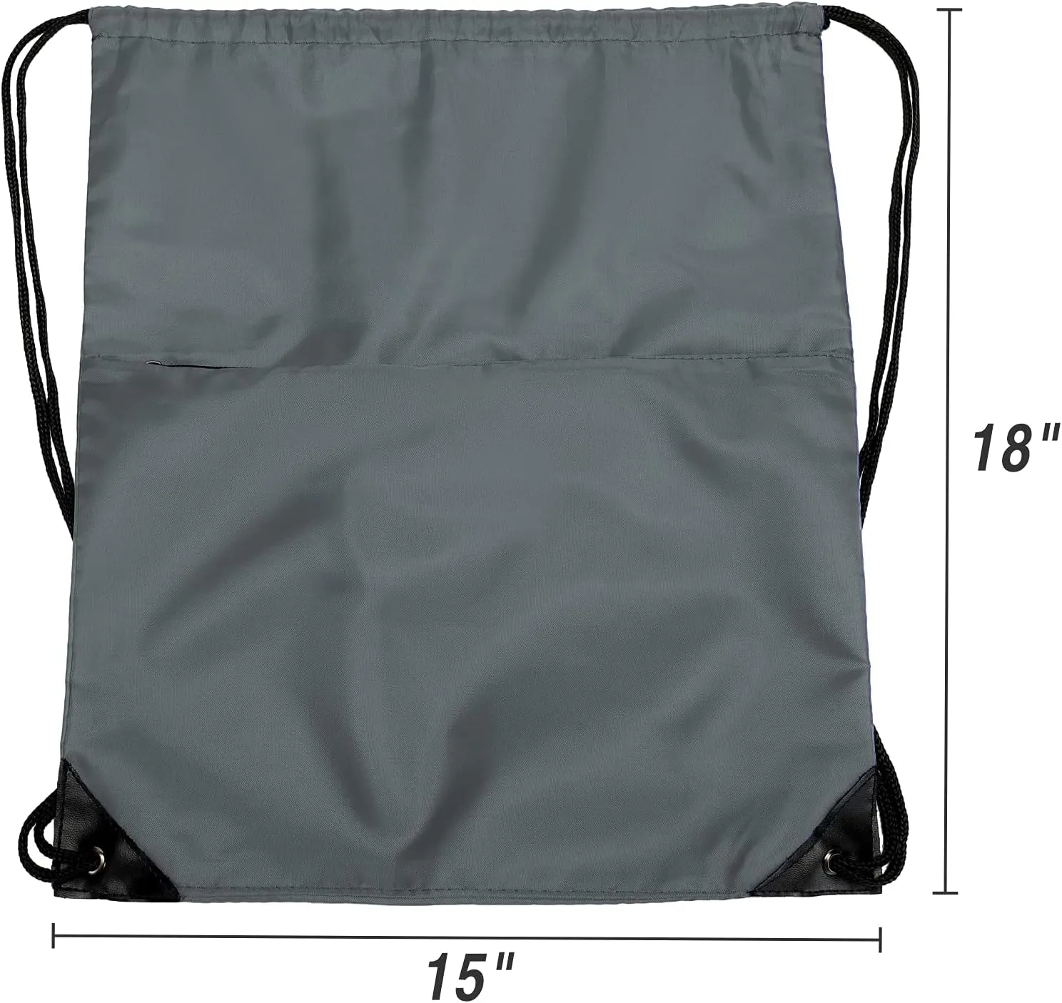 BuyAgain Drawstring Backpack Sports Water Resistant String Bag Sport Gym Sackpack for Women Men Large with Zipper, Grey