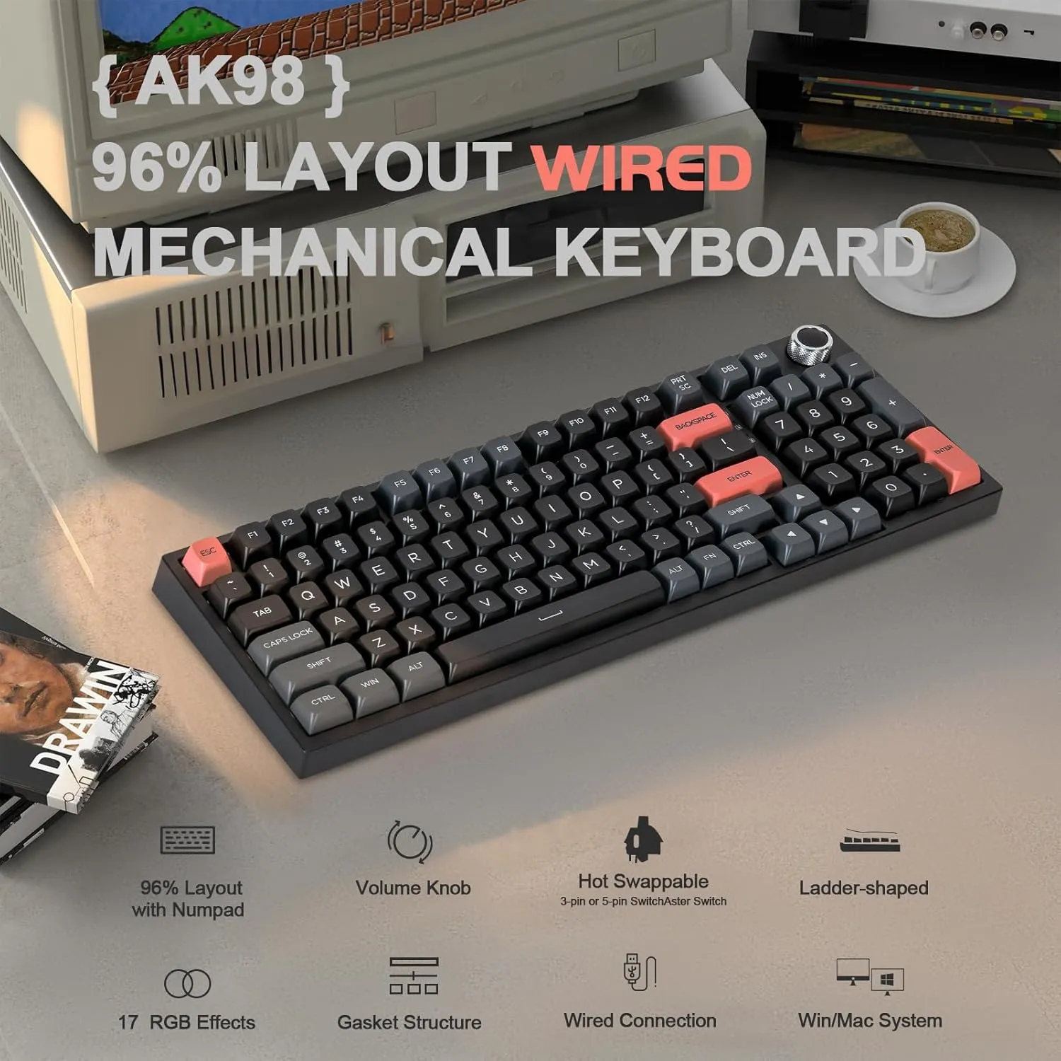 CHONCHOW Gaming Mechanical KEeyboard RGB Backlit,Gasket Mount,Anti-ghosting,Blue Switches,Large Print PBT Key,Hot Swap Wired Keyboard Compatibility for Win/Mac