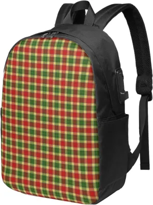 Clan Gibson Tartan Usb Travel Laptop Backpack  Durable Polyester Backbag With Charging Port & Headphone Jack