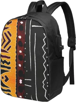 Contemporary Afrocentric Usb Travel Laptop Backpack  Durable Polyester Backbag With Charging Port & Headphone Jack