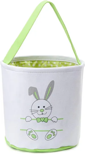 Easter Bucket, Canvas Easter Bunny Basket, Bunny Face Print Basket, Easter Basket with Handle for Easter Egg Hunts for Easter Party Gifts (Green)