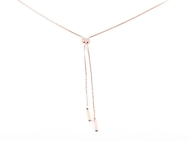 Elegant Lariat Style Delicate CZ Design Pink Gold Tone Silver Necklace