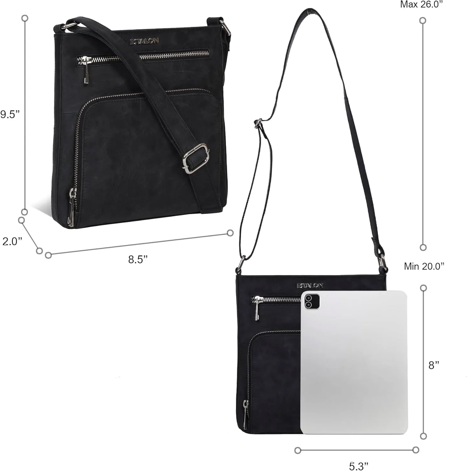 ESTALON Women's Real Leather Crossbody Purse With Adjustable Sling Strap - Medium Size Crossover Shoulder Hand Bag