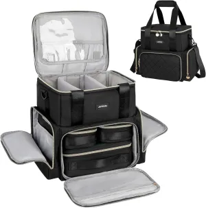 Extra Large Makeup Bag with 3 Removable Cases, Double Layers Travel Cosmetic Storage Organizer Bag with Detachable Dividers, Black