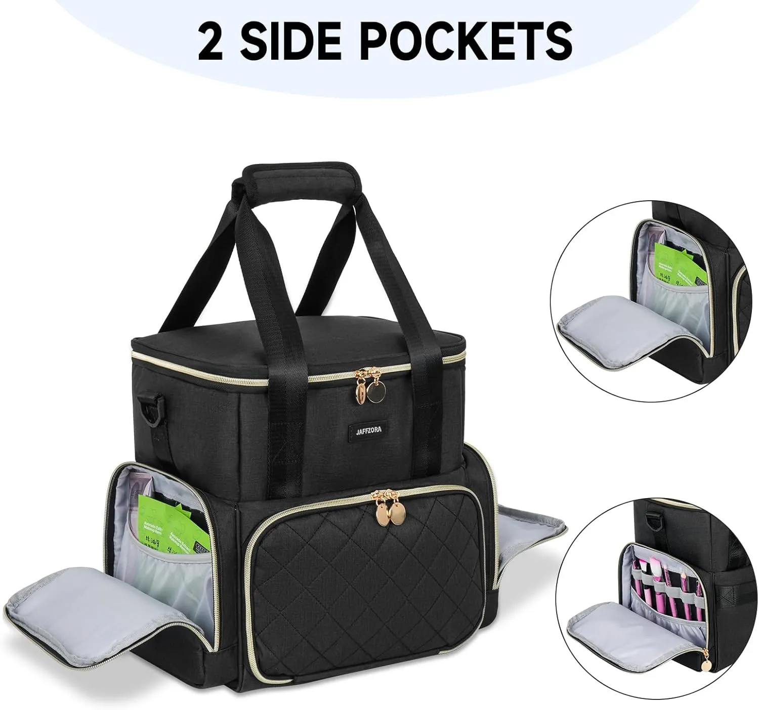 Extra Large Makeup Bag with 3 Removable Cases, Double Layers Travel Cosmetic Storage Organizer Bag with Detachable Dividers, Black