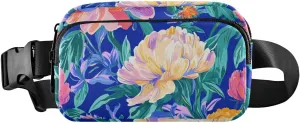Fanny Pack Waist Bag with Adjustable Strap, Women Men Crossbody Sling Bags, Florals Peonies Pansy Amaryllis Royal Blue, Large Capacity Travel Wallet for Shopping Sports Work