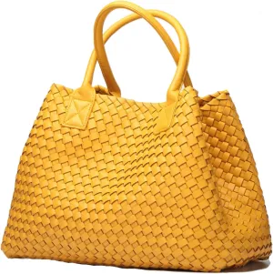 Fashion Woven Vegan Leather Shopper Tote Travel Handbag Women's Large Capacity Shoulder Bag