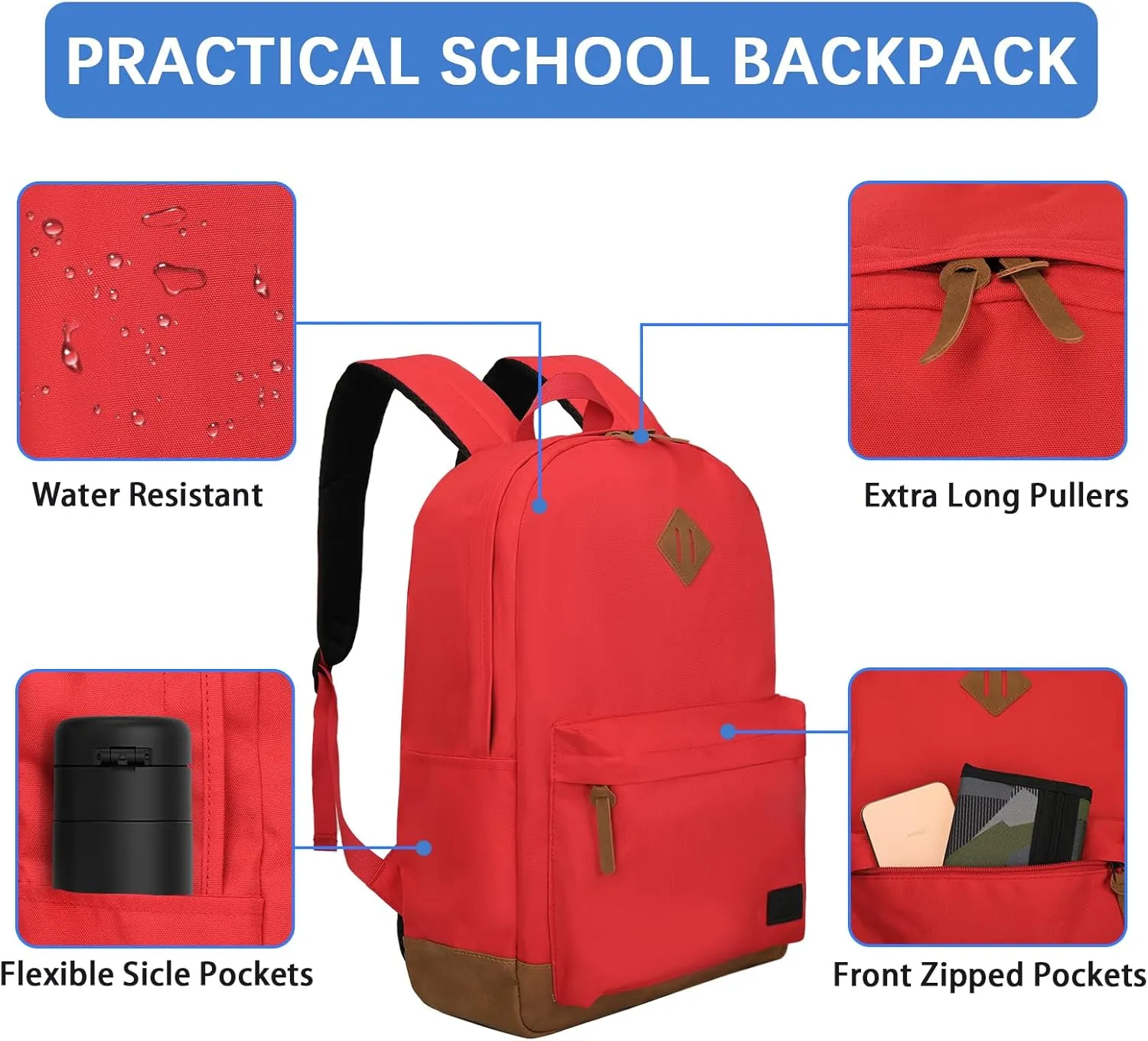 Goloni Classic Backpack with USB Charging Port,Water Resistant Anti-Theft Travel Backpack for Men & Women,Laptop Backpack,Fits 17.3 Inch Laptop,Red