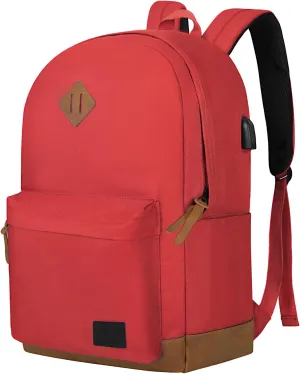 Goloni Classic Backpack with USB Charging Port,Water Resistant Anti-Theft Travel Backpack for Men & Women,Laptop Backpack,Fits 17.3 Inch Laptop,Red