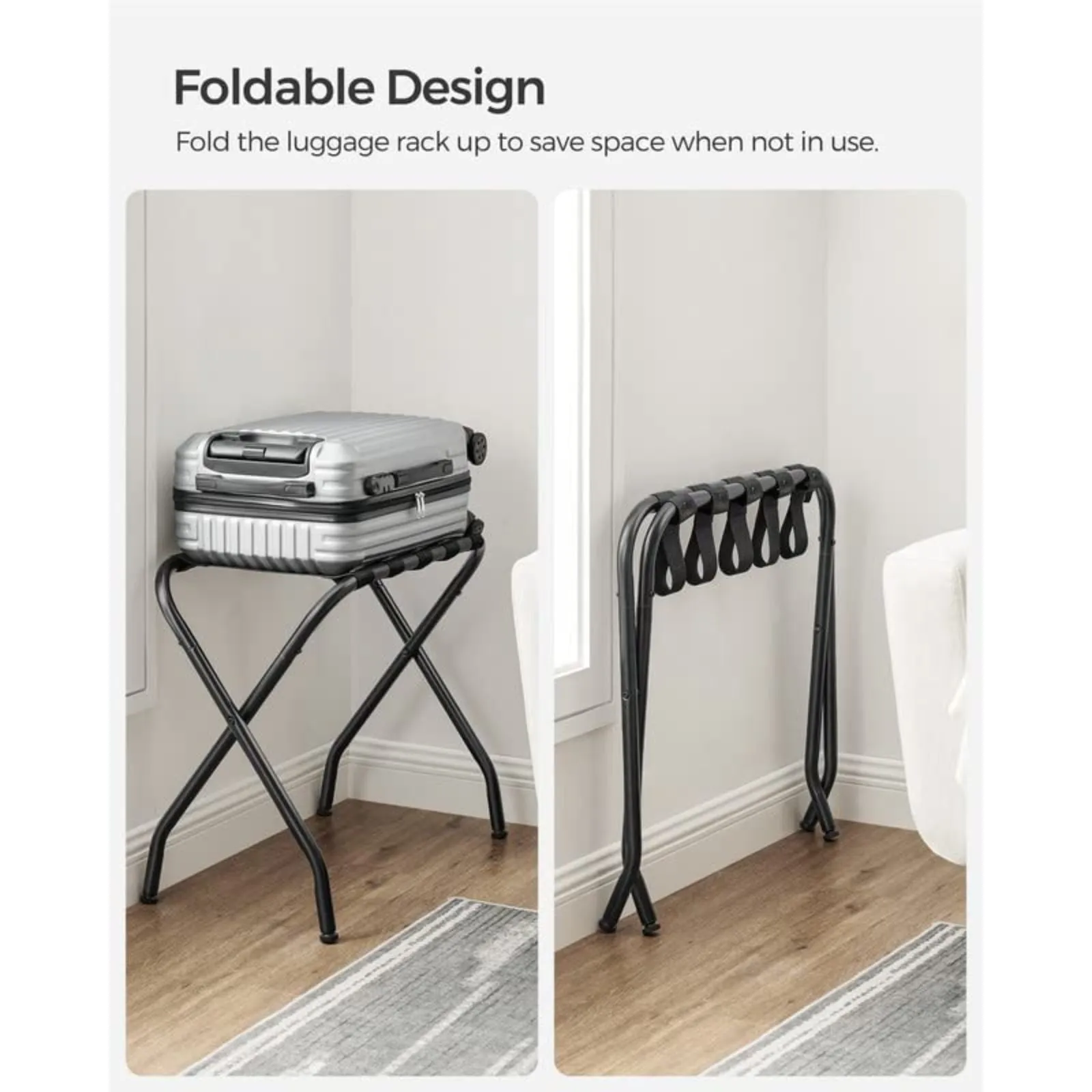 Heavy-Duty Steel Folding Luggage Rack with Nylon Straps