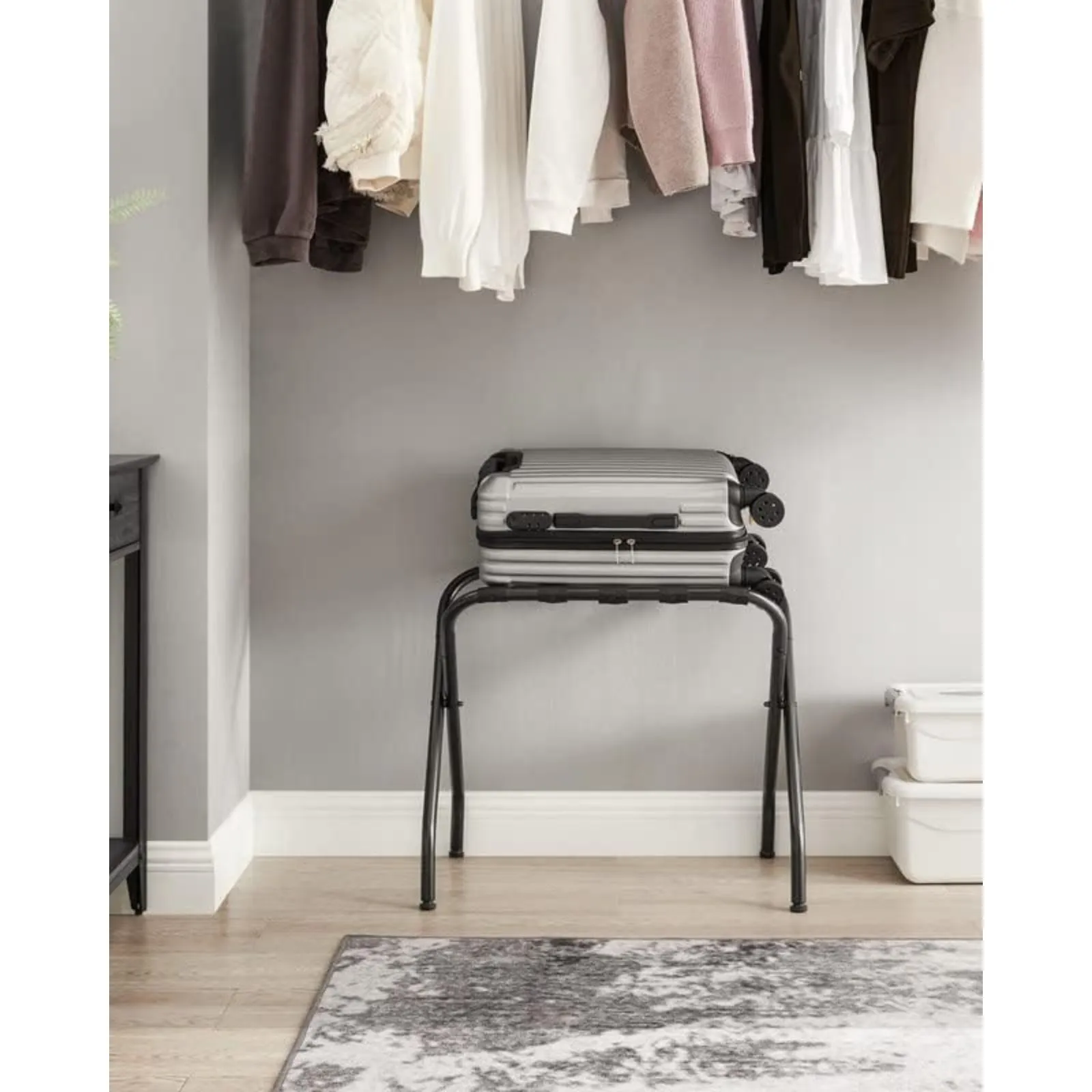 Heavy-Duty Steel Folding Luggage Rack with Nylon Straps