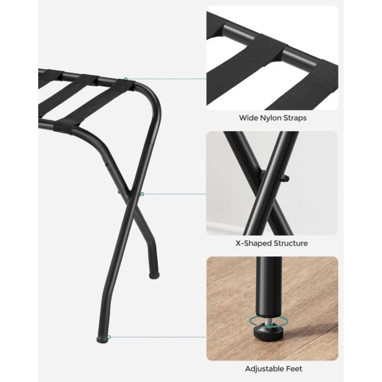 Heavy-Duty Steel Folding Luggage Rack with Nylon Straps