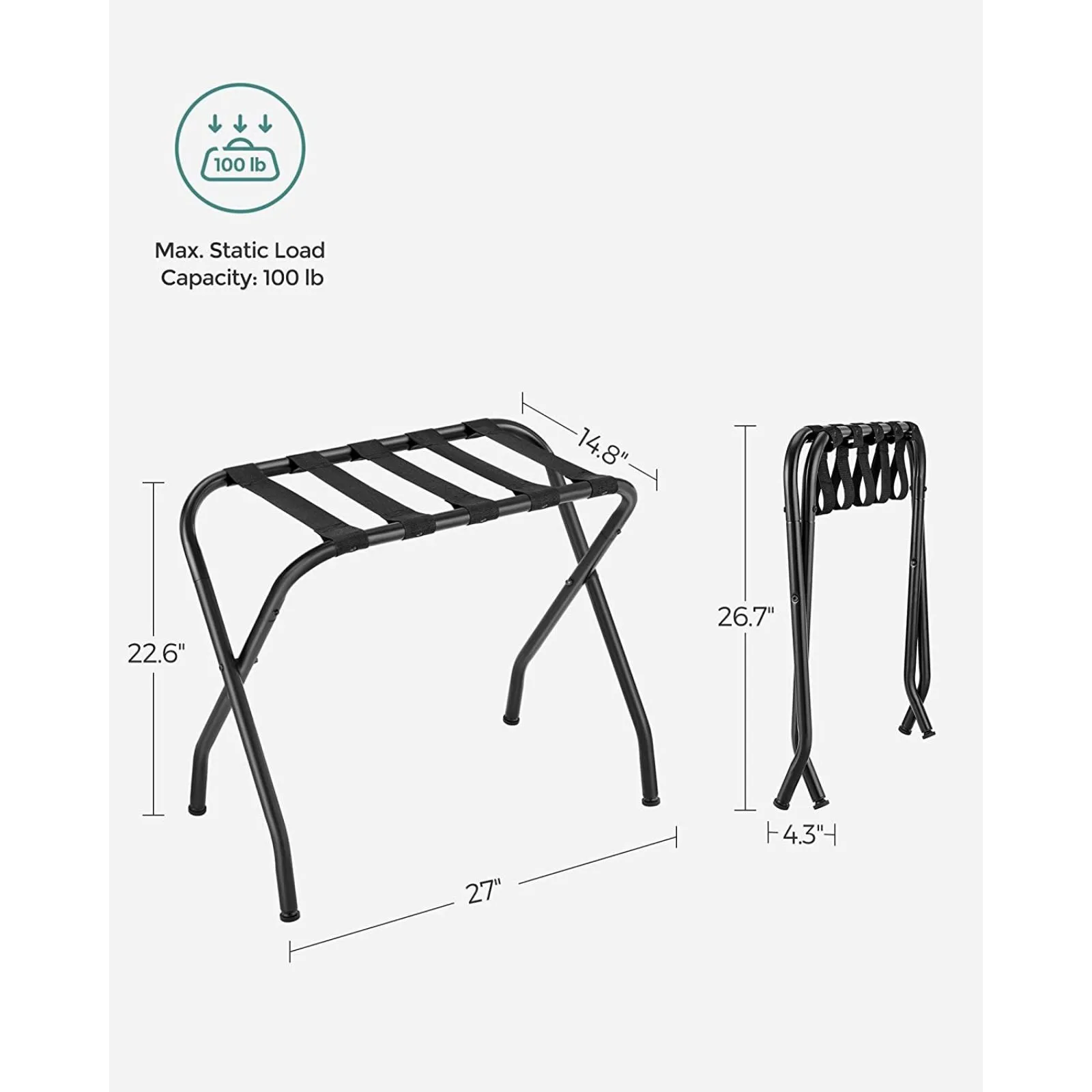 Heavy-Duty Steel Folding Luggage Rack with Nylon Straps