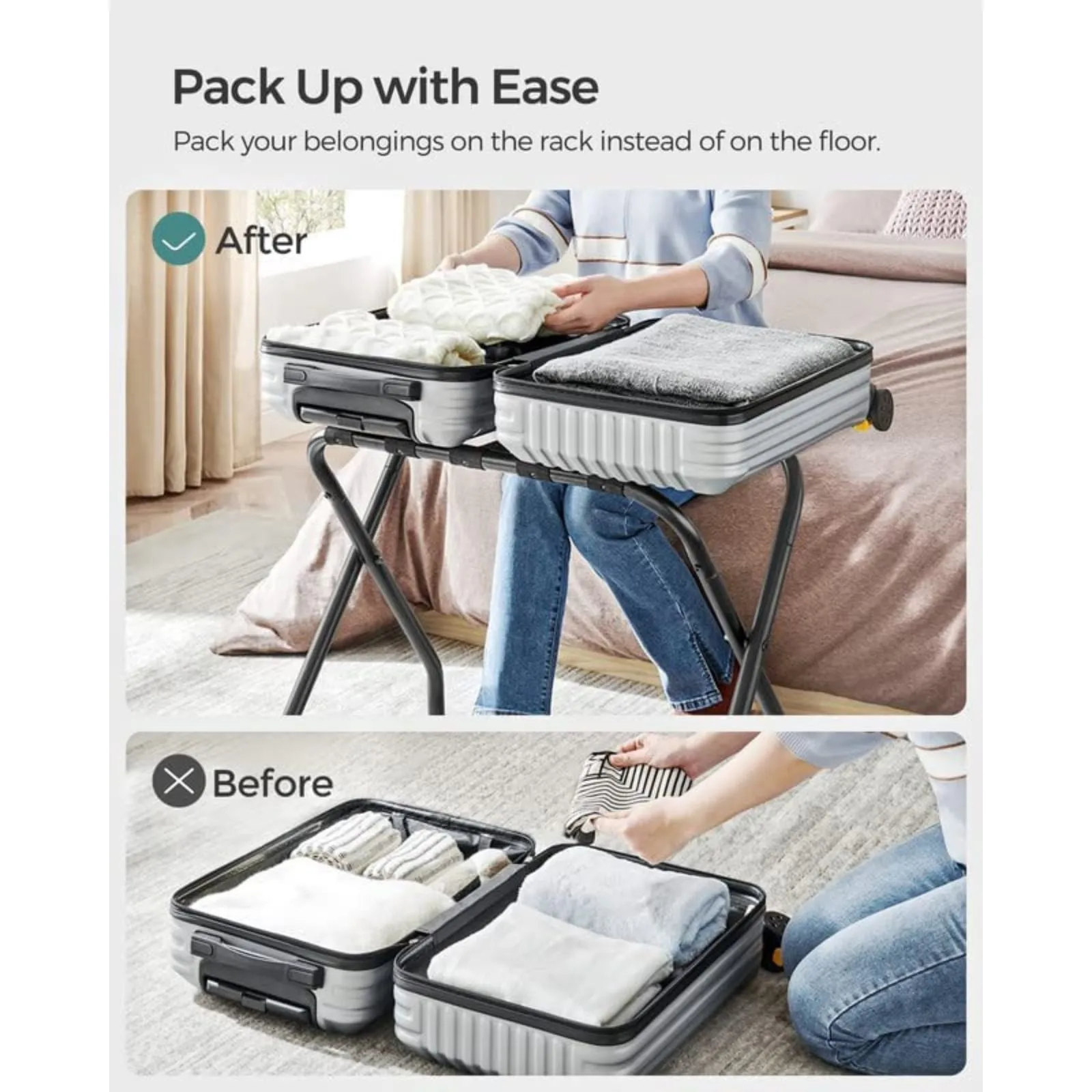 Heavy-Duty Steel Folding Luggage Rack with Nylon Straps