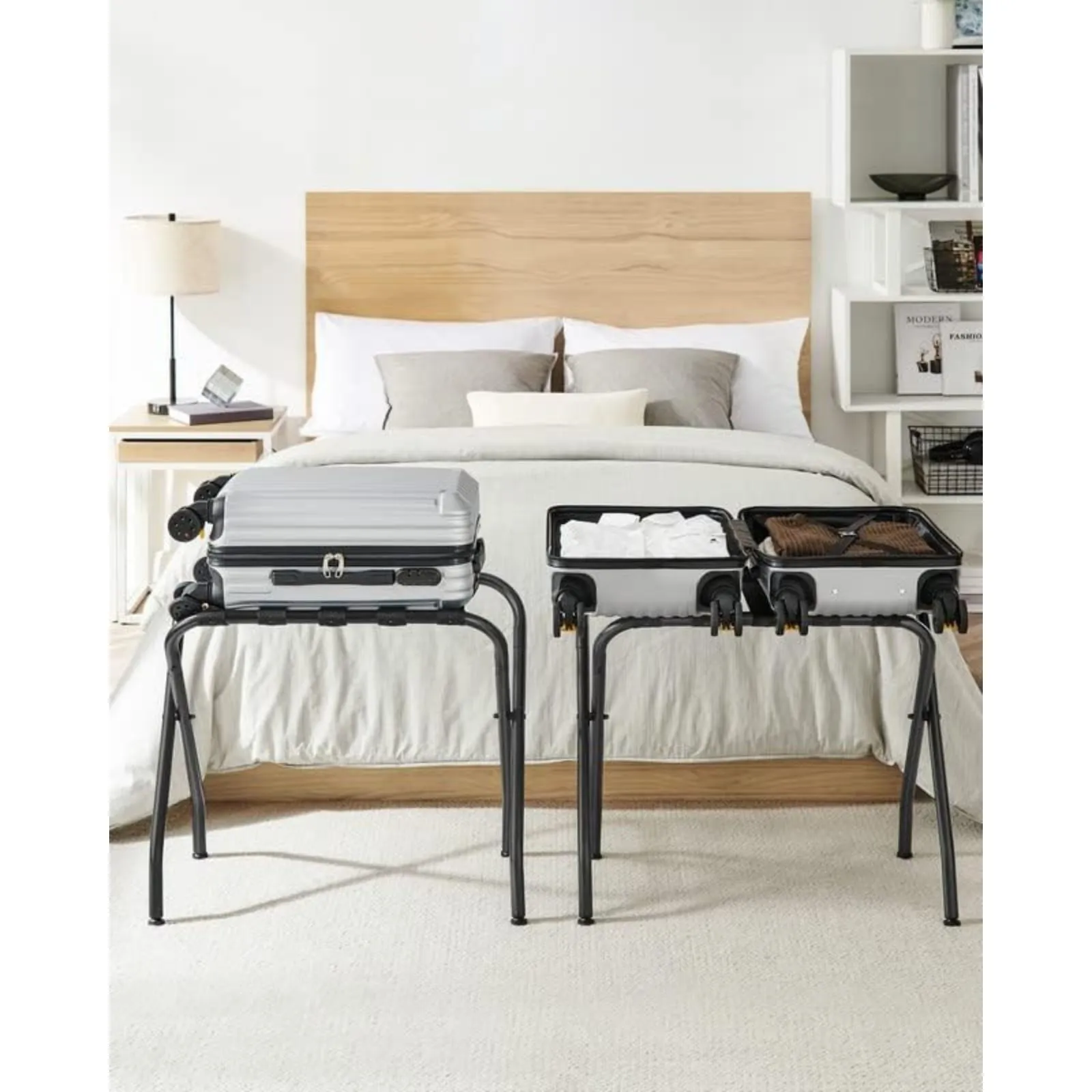 Heavy-Duty Steel Folding Luggage Rack with Nylon Straps