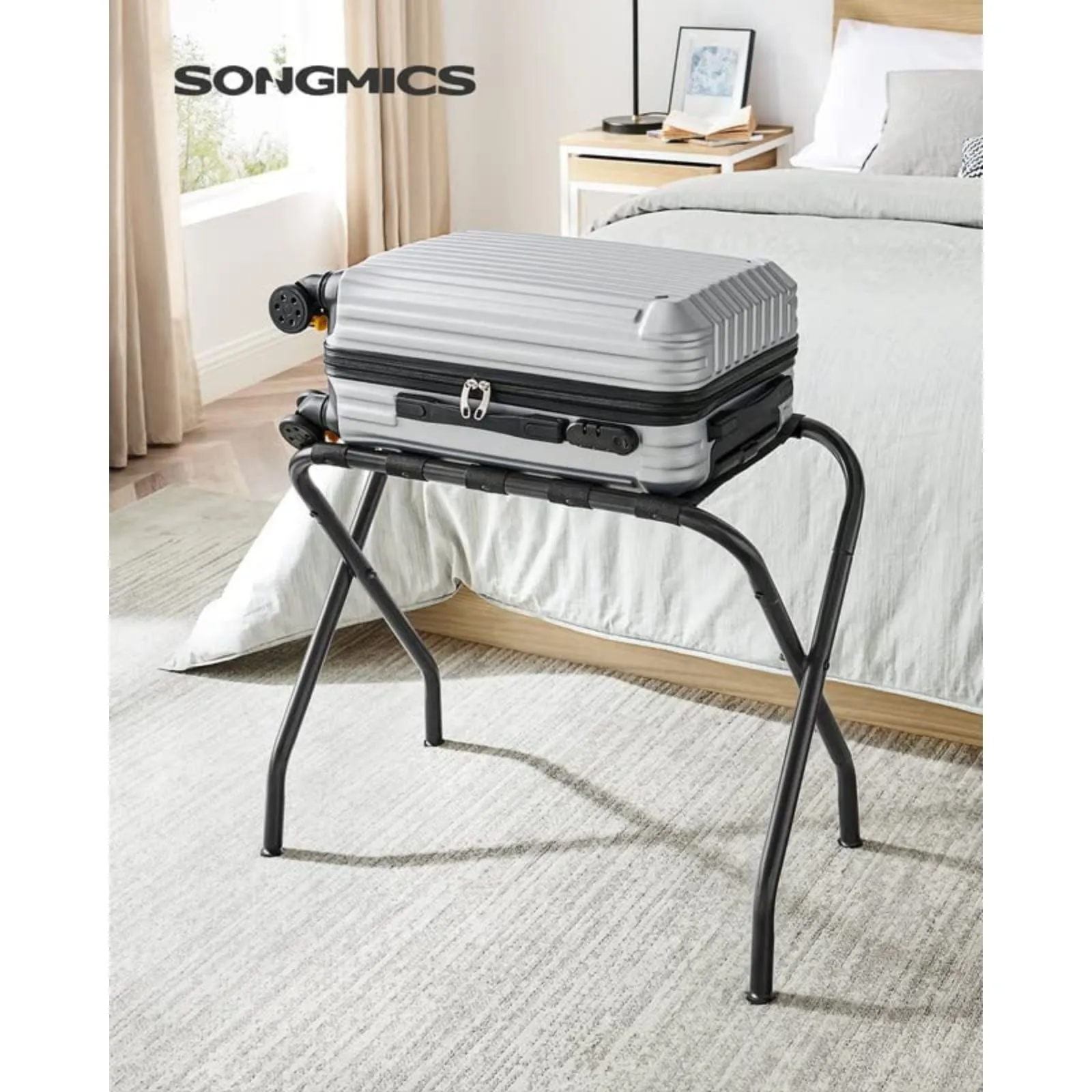 Heavy-Duty Steel Folding Luggage Rack with Nylon Straps