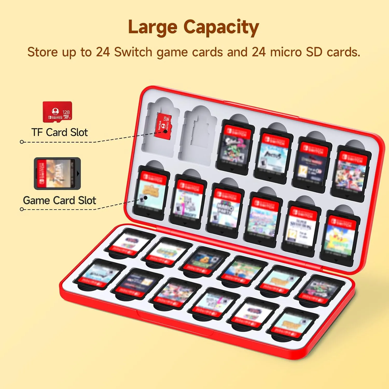 JINGDU Portable Card Case for Mirco SD Cards and Physical NS/OLED/Lite Cards, Slim Card Organizer, Red
