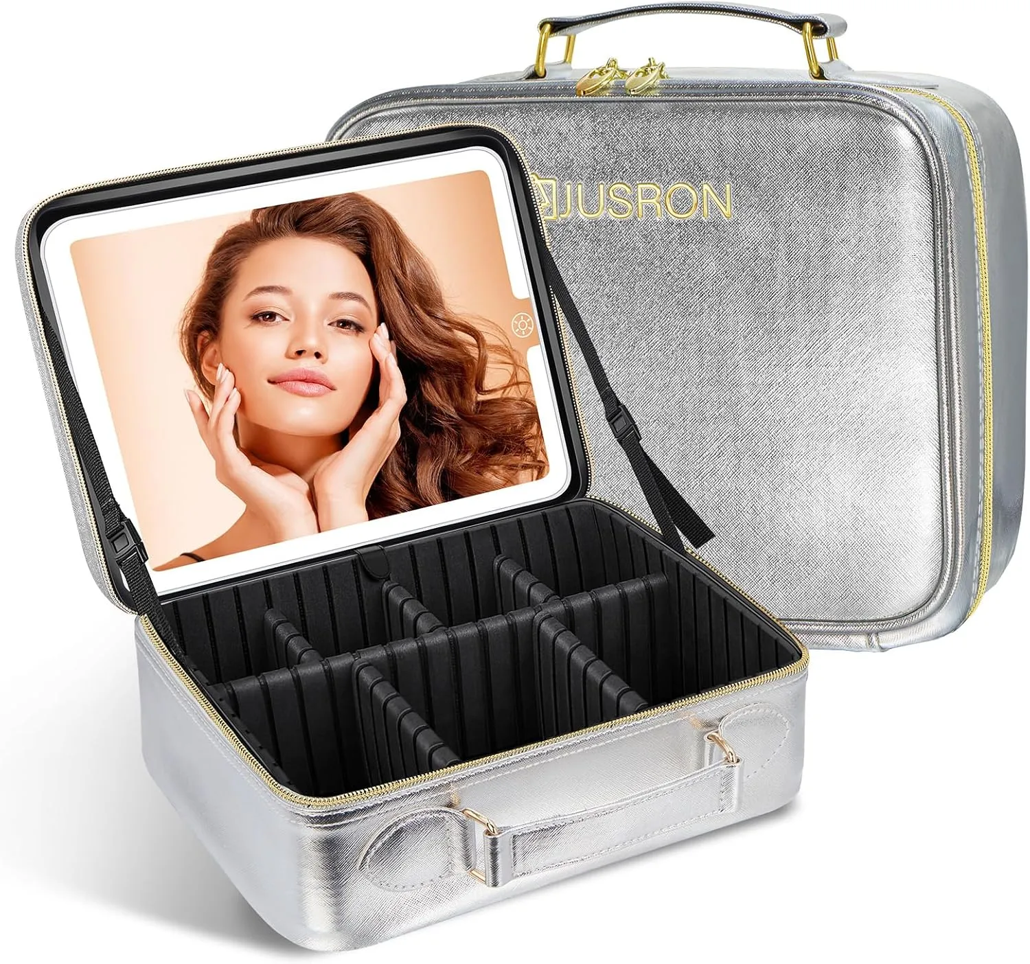 JUSRON Travel Makeup Bag (Sliver, Large)