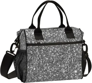 Kcldeci All-purpose Reusable Carrying Bags Lunch Bag Women Men Kids Silver Glitter Grey Shimmer Tinsel Bling Large Insulated Lunch Box for Work Adult