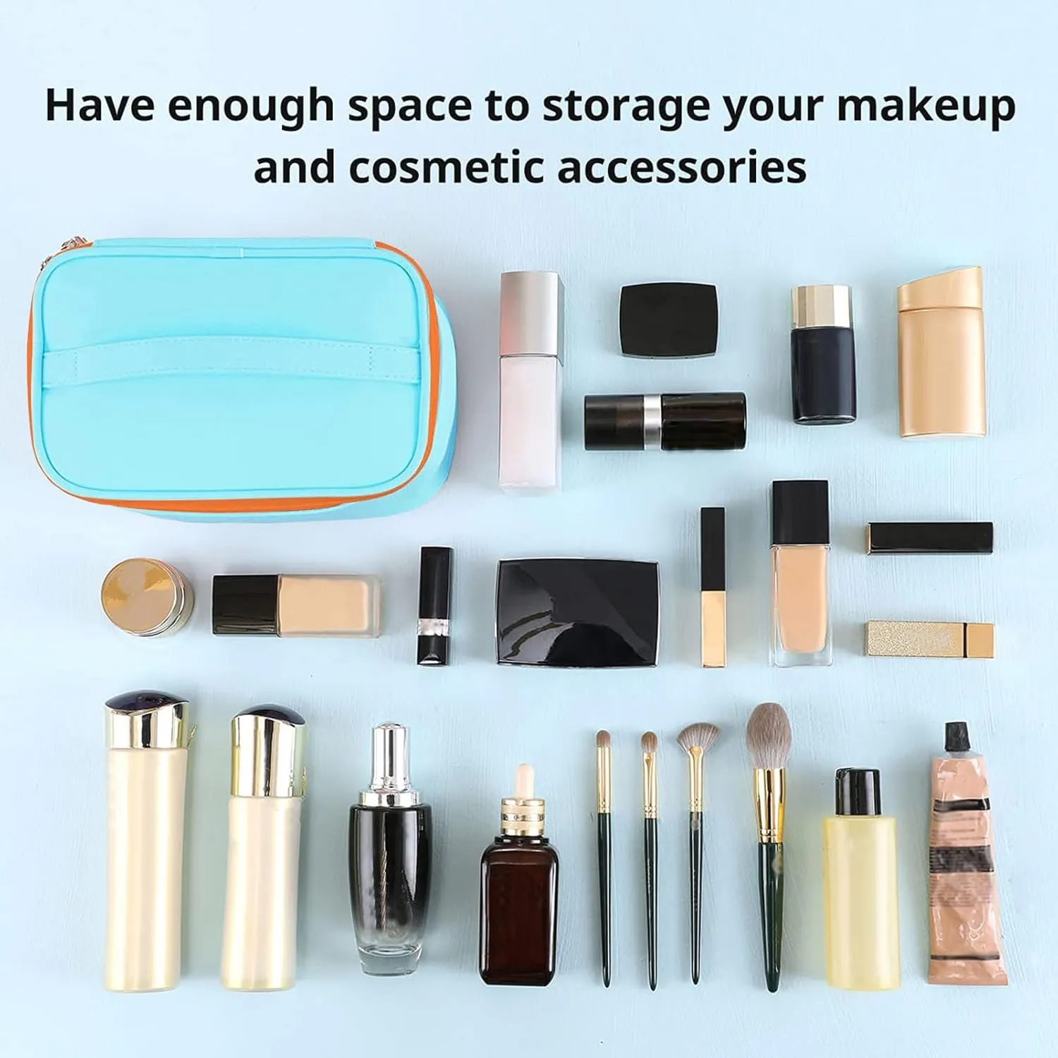 KITENROM Portable Makeup Bag Cosmetic Bags for Women Medium Pouch Case Purse Make Up Organization Waterproof (Blue)