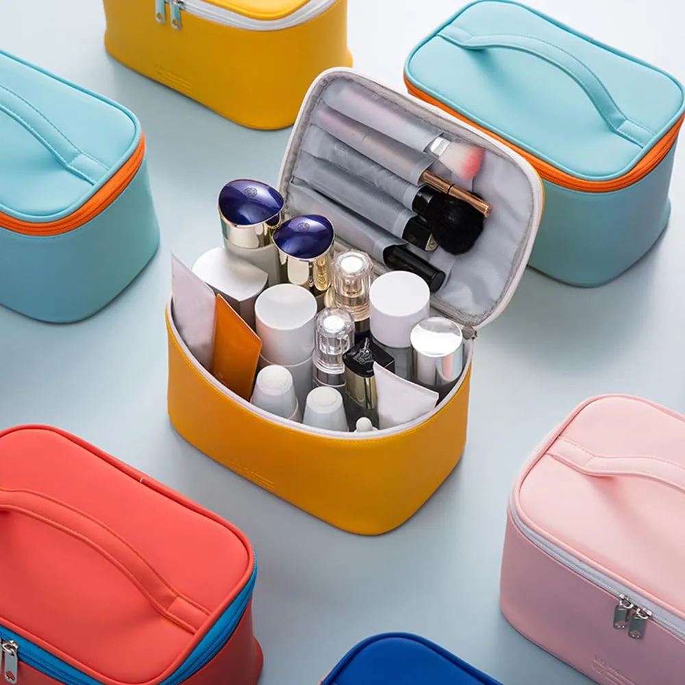 KITENROM Portable Makeup Bag Cosmetic Bags for Women Medium Pouch Case Purse Make Up Organization Waterproof (Blue)