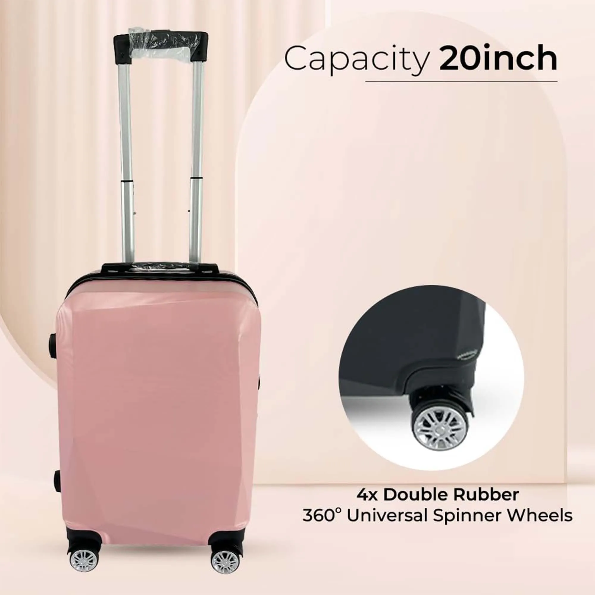 Kuber Industries 20inch Strong & Lightweight Cabin Trolley Bags with 360 Degree Rotating Wheels | Expandable Carry-On Cabin Luggage Suitcase | Bags for Travelling | 600520PNK-Pink