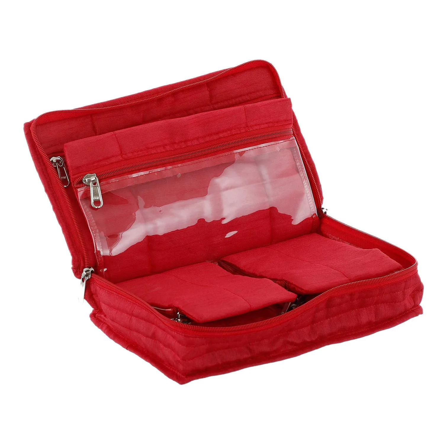 Kuber Industries Embroidery Design 2 Pieces Cotton Jewellery Kit, Red - CTKTC030583
