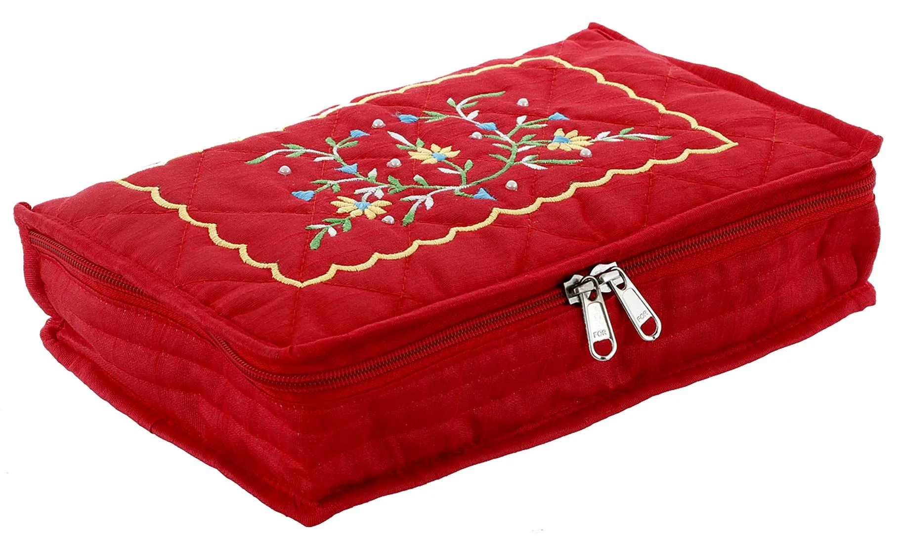 Kuber Industries Embroidery Design 2 Pieces Cotton Jewellery Kit, Red - CTKTC030583