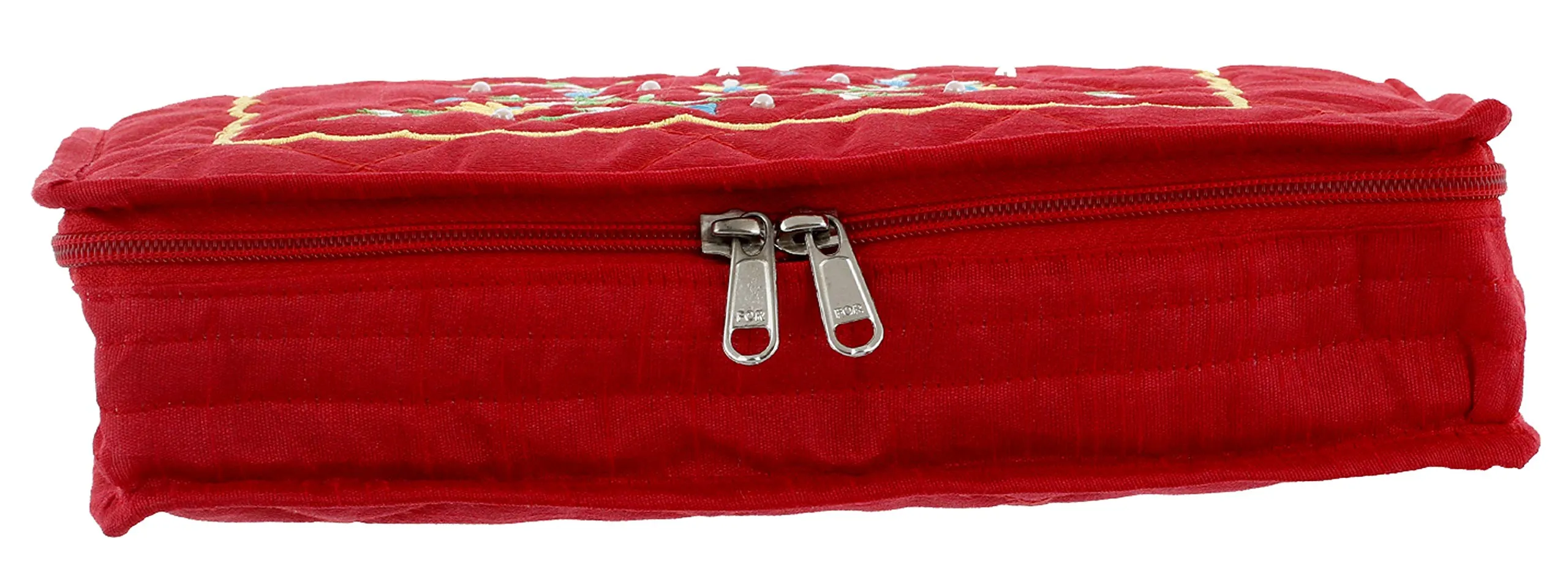 Kuber Industries Embroidery Design 2 Pieces Cotton Jewellery Kit, Red - CTKTC030583