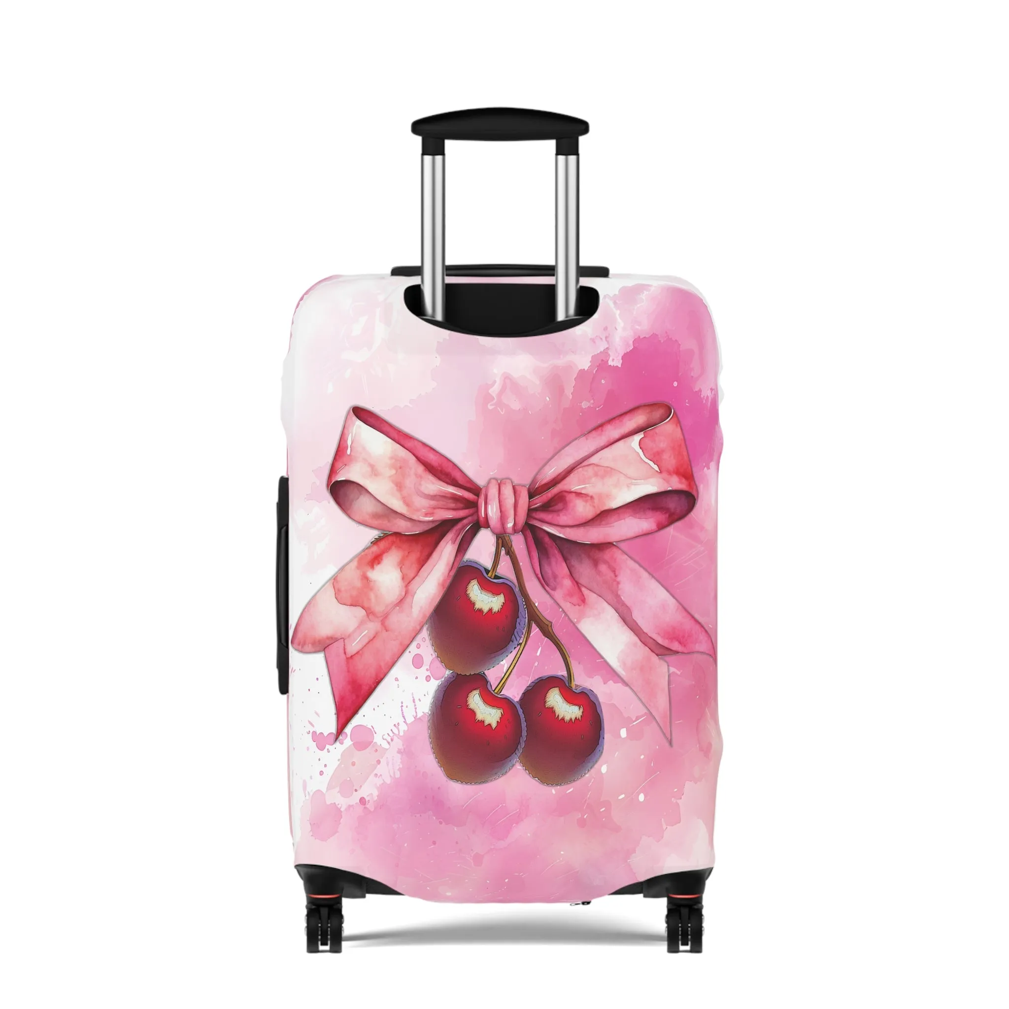 Luggage Cover, Rockabilly, Coquette, Pink Watercolor Cherries and Ribbon, awd-2504
