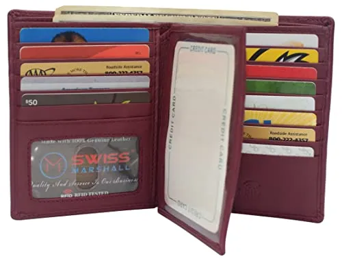 Marshal Bifold Genuine Leather RFID Blocking Wallet For Men Card Slots, 2 Bill Compartments, ID Windows, Money,
