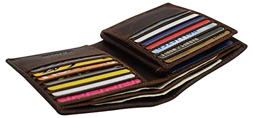 Marshal Bifold Genuine Leather RFID Blocking Wallet For Men Card Slots, 2 Bill Compartments, ID Windows, Money,
