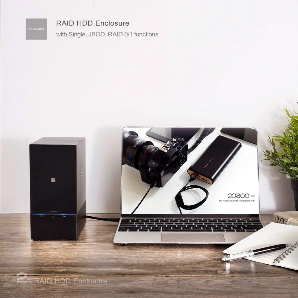 Mediasonic ProRaid USB 3.1 10Gbps 2 Bay 2.5" & 3.5" SATA Hard Drive Enclosure - USB 3.1 Gen 2 10Gbps / USB-C/USB Type C (HUR5-SU31C)